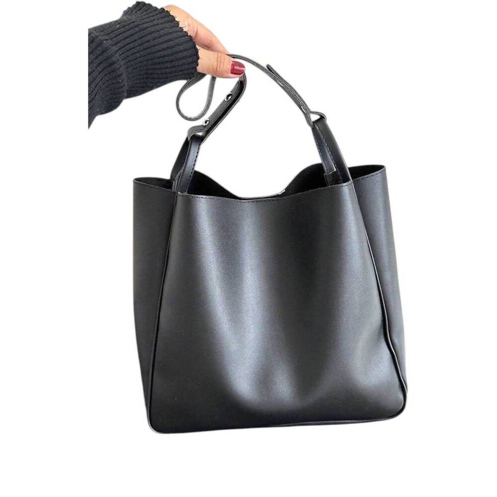 NEW 42POPS women's vegan leather slouchy large capacity shoulder bag in black